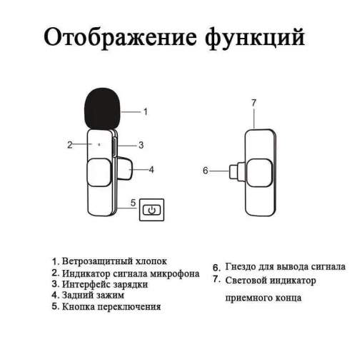 Микрофон прищепка петличный беспроводной для Android For Type-c 2 микрофона оптом